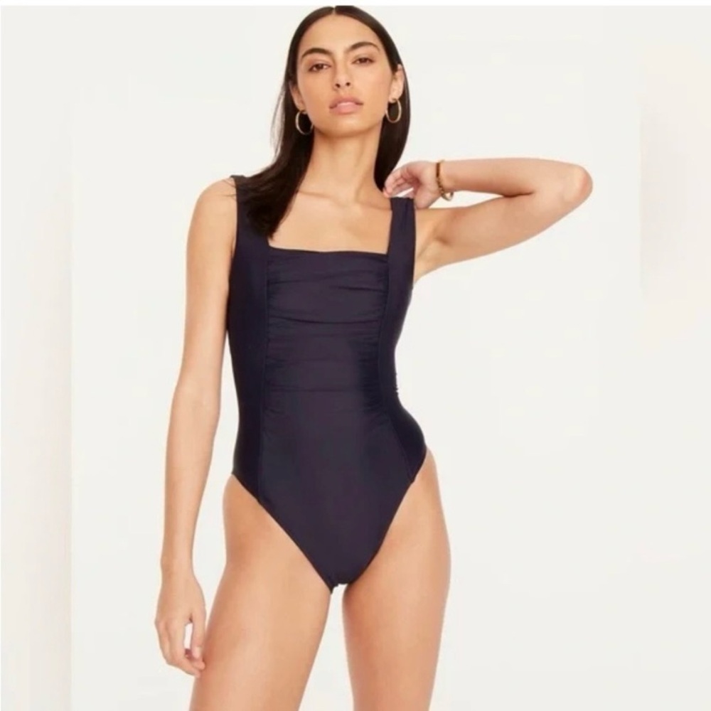 J Crew Black Ruched Squareneck One Piece Swimsuit Size 24 Swimwear NWT